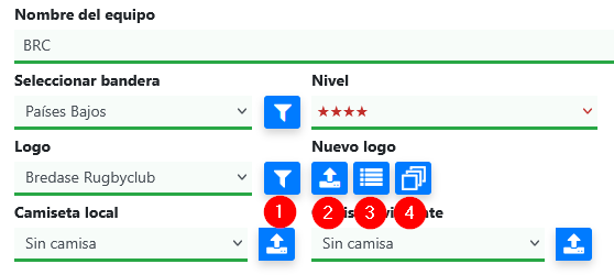 Botones para gestionar los logotipos de los equipos