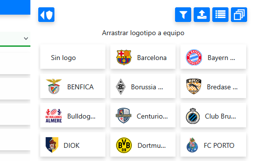 Arrastrar logotipos desde la selección activa hacia los equipos