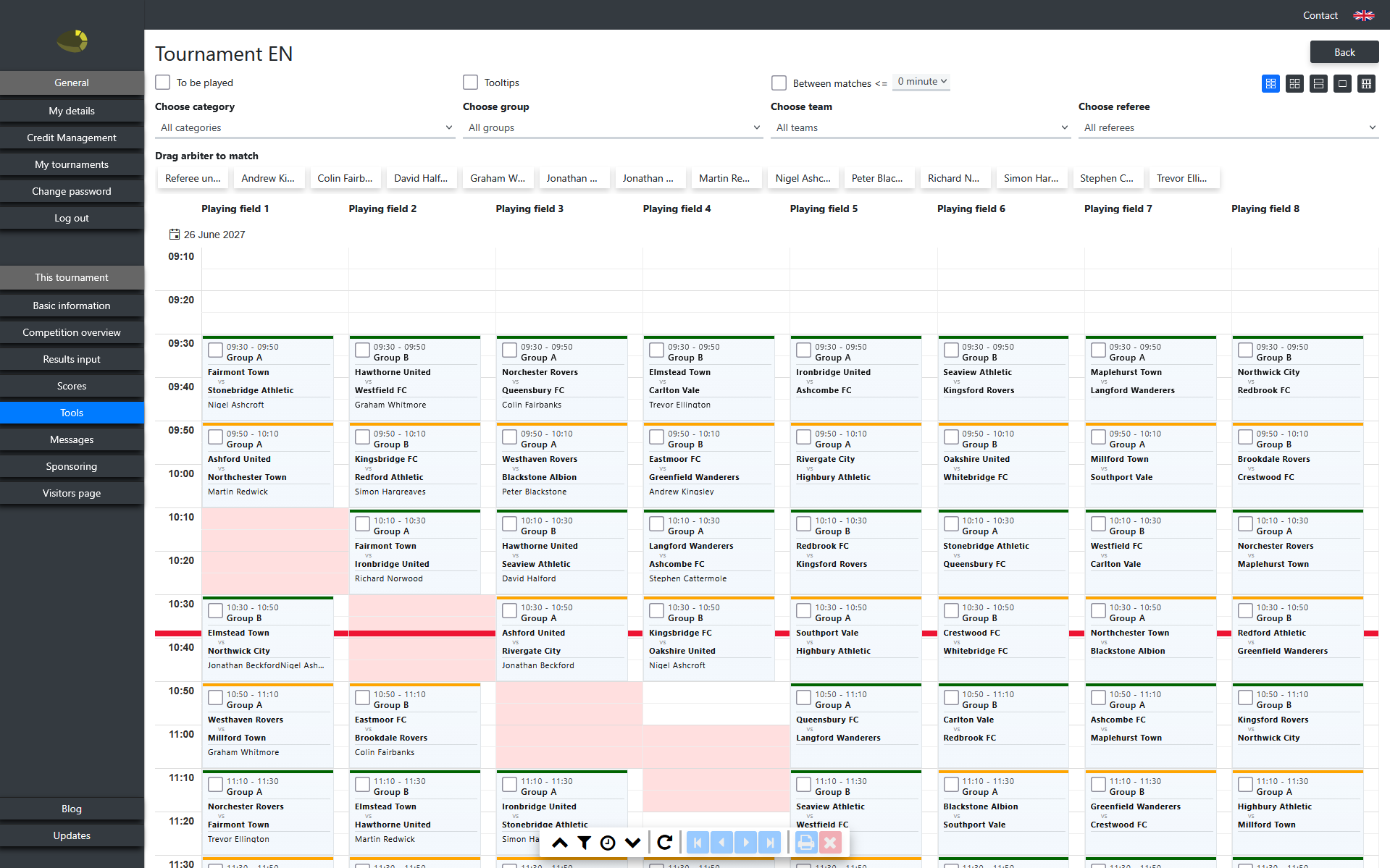 mijntornooi.info match planning with multiple fields and referees